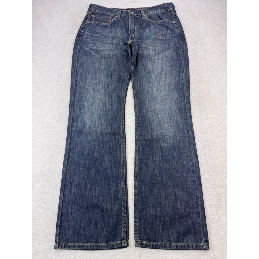 Levis 527 Jeans Men 34x32 Blue Slim Boot Distressed Whisker Denim Cowboy Western